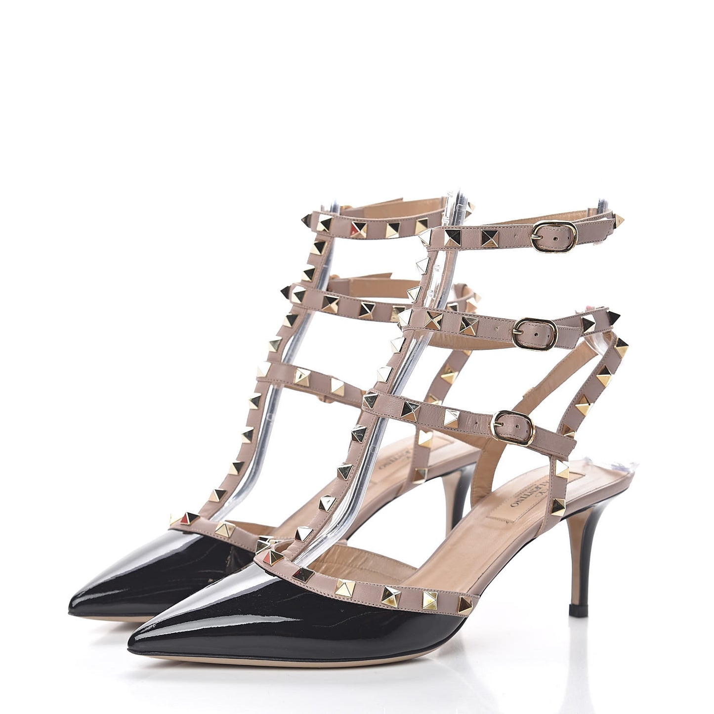 Patent Nappa Rockstud Ankle Strap 65mm Pumps 40 Black Poudre