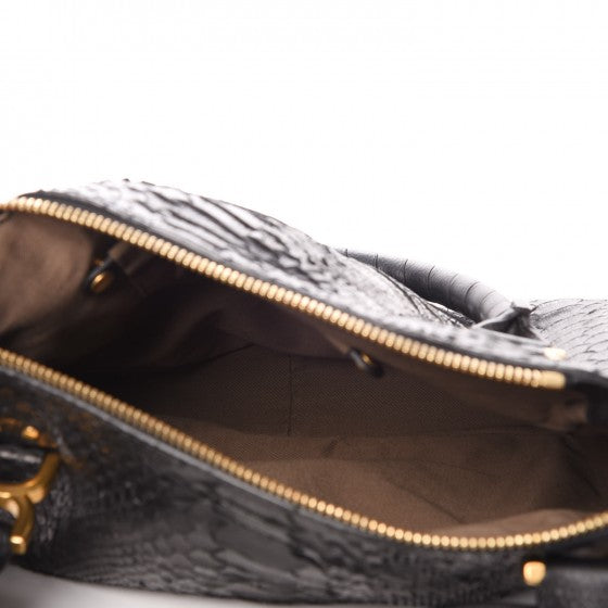 Snakeskin Calfskin Medium Marcie Satchel Black