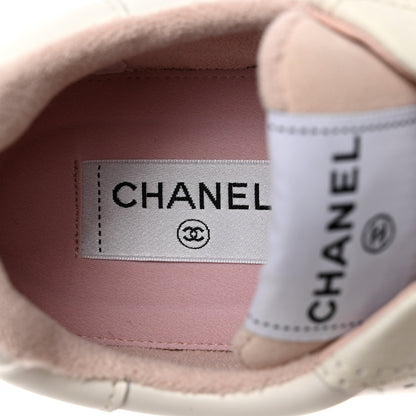 Chanel Grained Calfskin Fabric Womens Logo Sneakers 40 White Light Pink 6 of 10