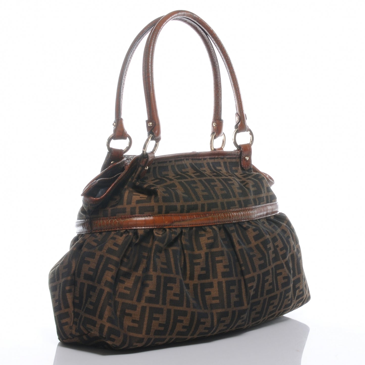 Zucca Calfskin Crocodile Embossed Large Chef Shopper Tote Tobacco