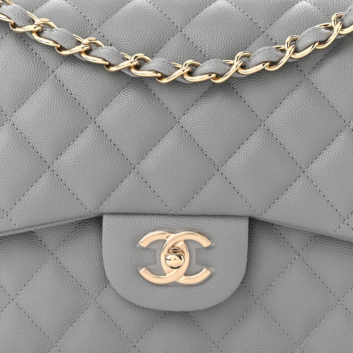 Caviar Quilted Jumbo Double Flap Grey