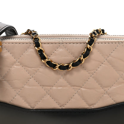 Chanel Aged Calfskin Quilted Small Gabrielle Clutch With Chain Beige Black 9 of 11
