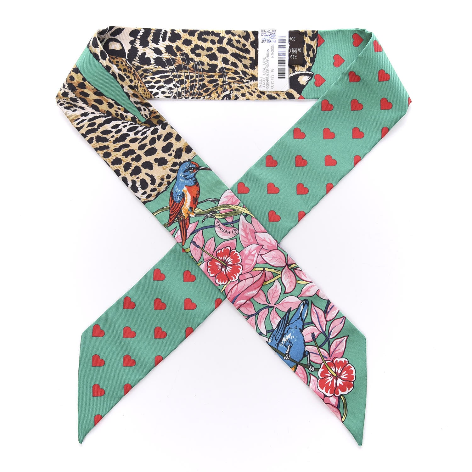 Hermes Silk Jungle Love Love Twilly Emeraude Rose Brun 1 of 5