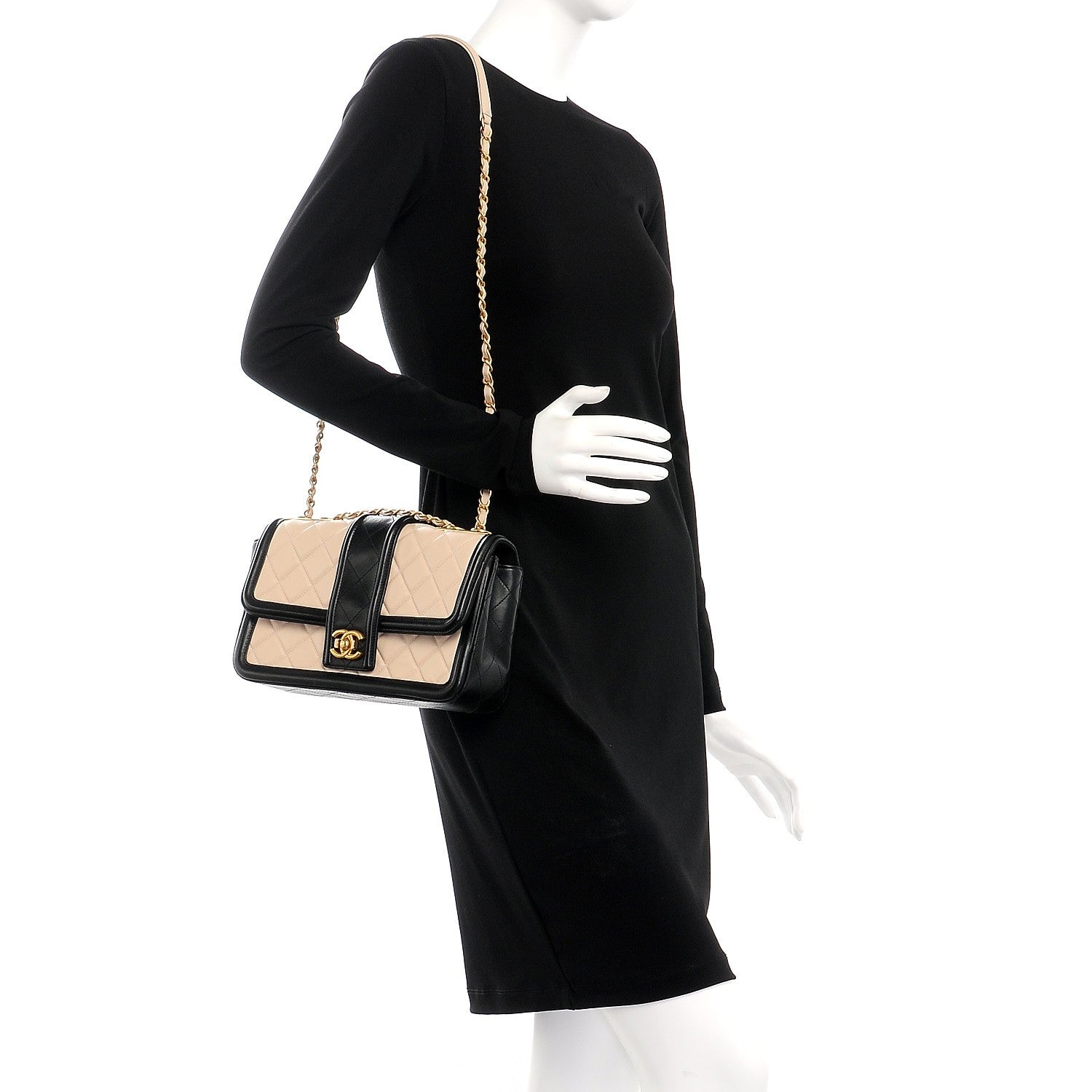 Chanel Lambskin Quilted Medium Elegant CC Flap Beige Black 2 of 7