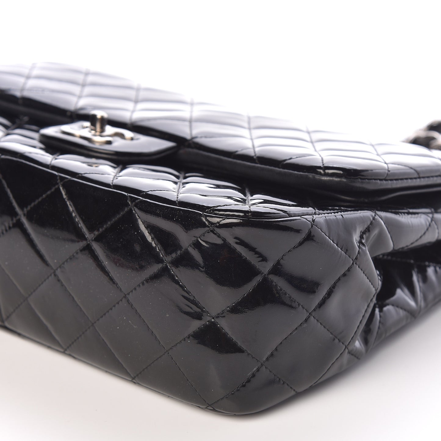 Patent Quilted Jumbo Double Flap Black