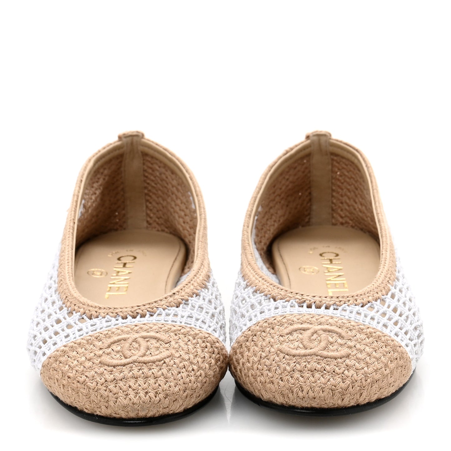 Raffia Cap Toe Ballerina Flats 36 White Beige
