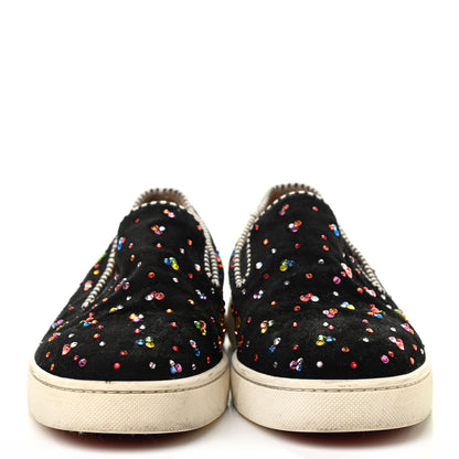 Christian Louboutin Suede Crystal Roller Boat Slip On Sneakers 38 Black 2 of 7