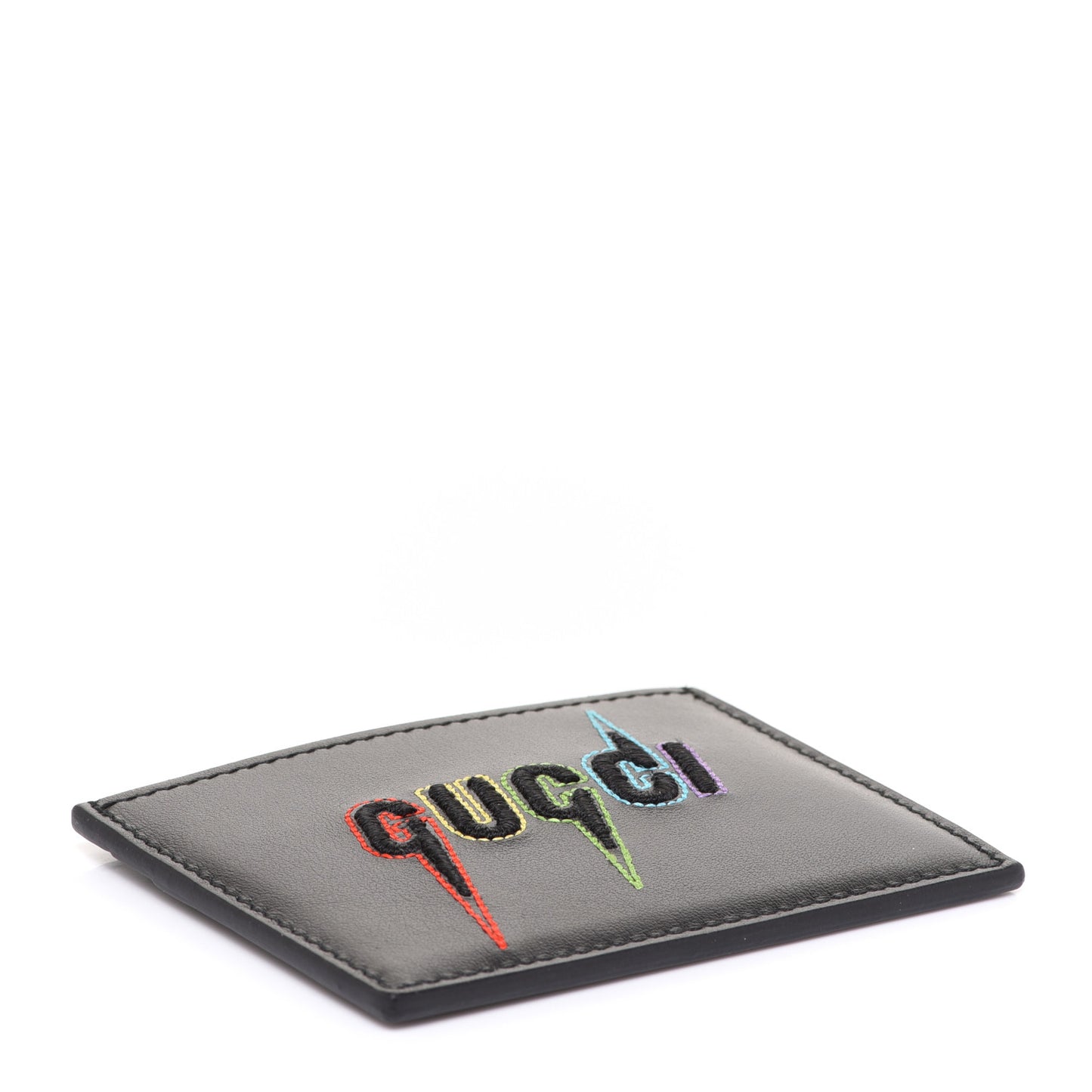 Calfskin Blade Embroidered Card Case Black