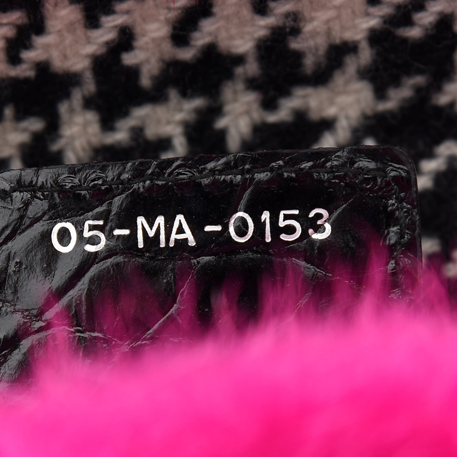 Christian Dior Tweed Crocodile Mink Plaid Medium Lady Dior Black Pink White 7 of 10