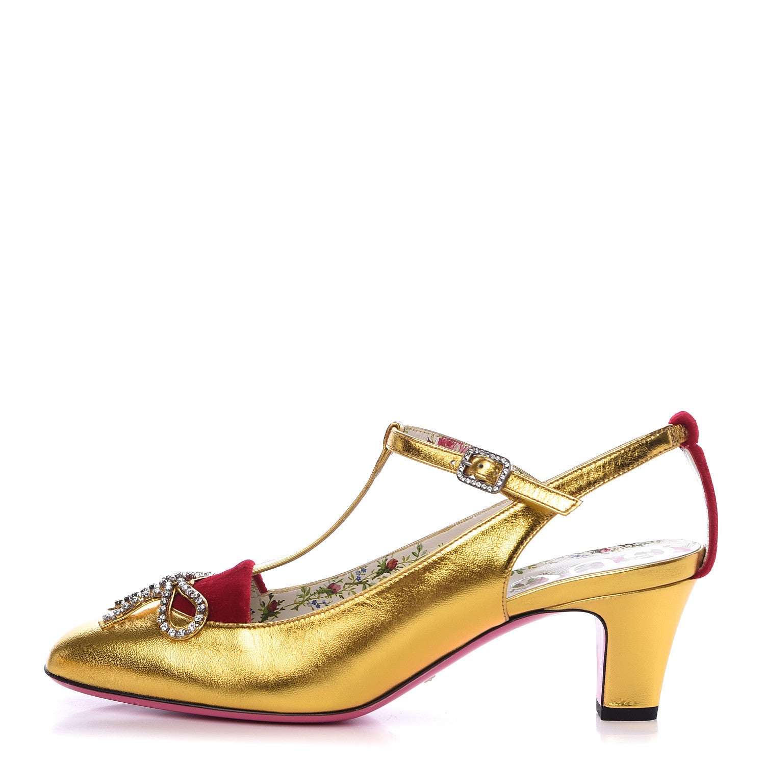 Gucci Metallic Nappa Velvet Crystal Bow Anita Pumps 39.5 Gold 1 of 11