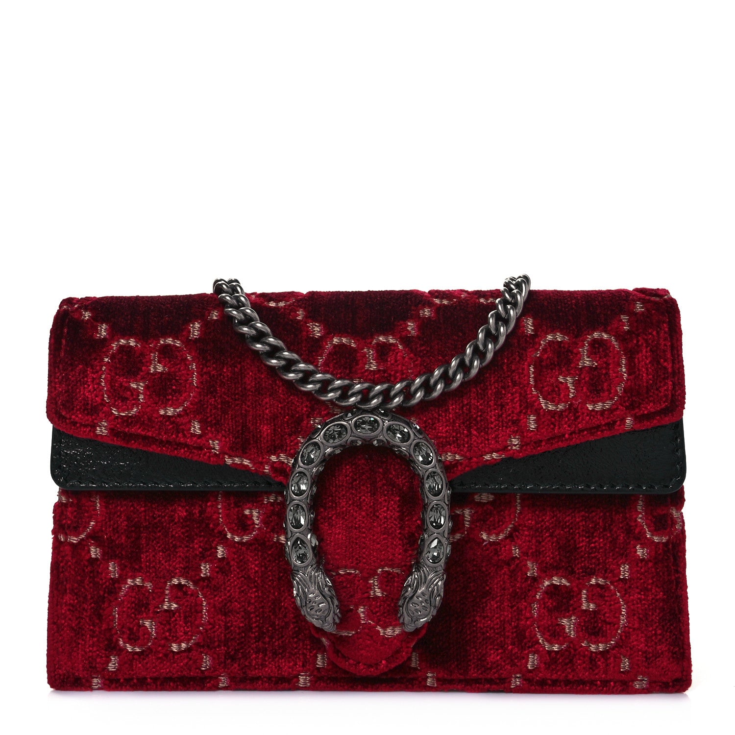Gucci Velvet GG Monogram Super Mini Dionysus Shoulder Bag Red Cipria Black 1 of 8