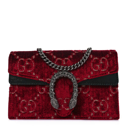 Gucci Velvet GG Monogram Super Mini Dionysus Shoulder Bag Red Cipria Black 1 of 8