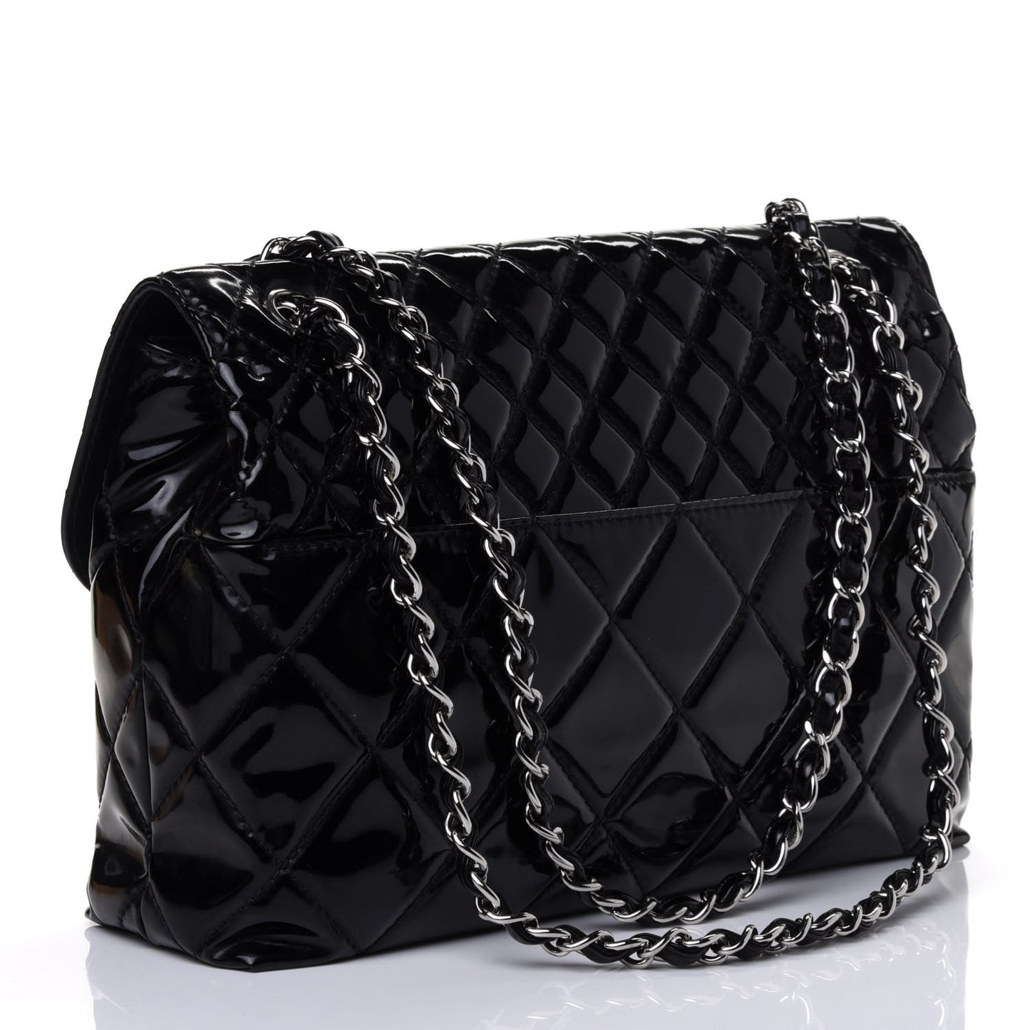 Patent Quilted Jumbo Flap Black