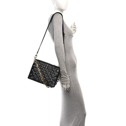 Louis Vuitton Lambskin Embossed Tweed Monogram Coussin PM Black 2 of 12