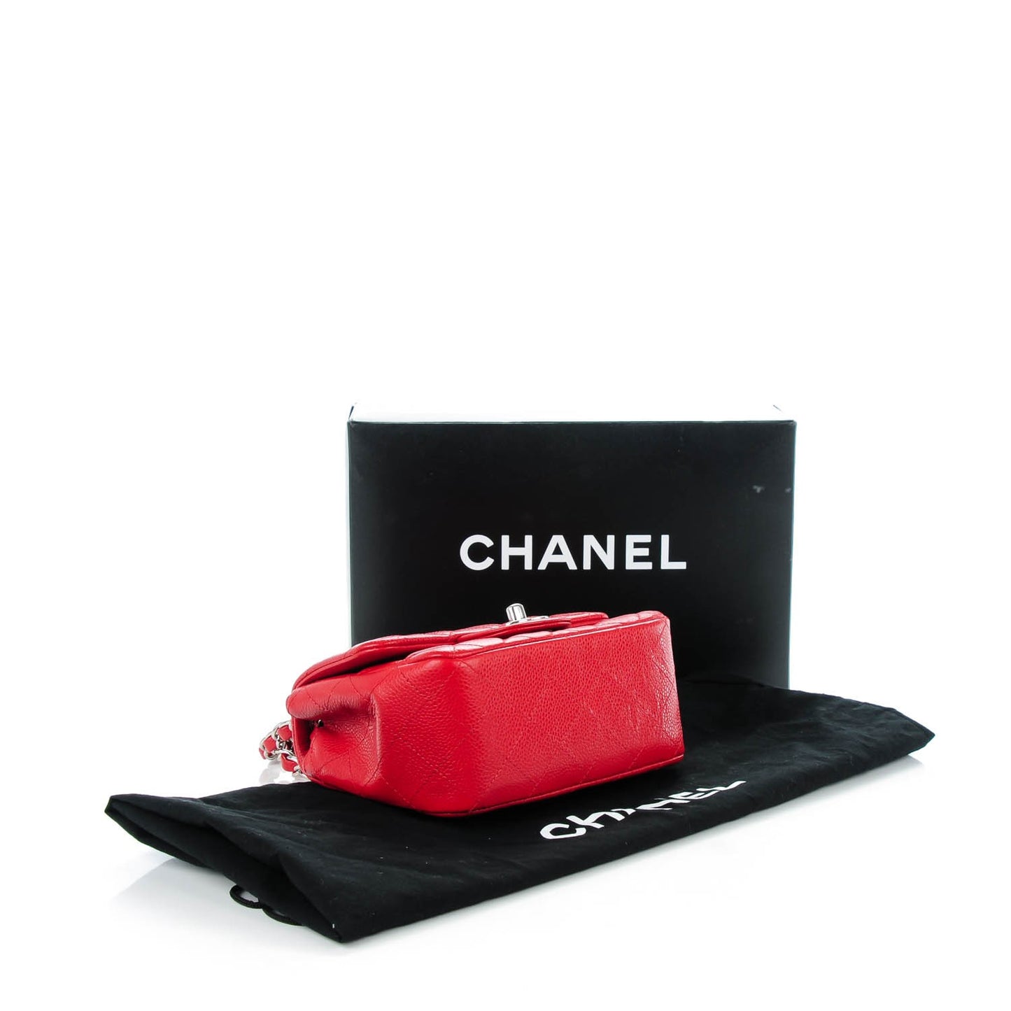 Caviar Quilted Mini Square Flap Red