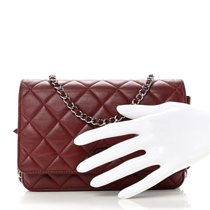 Chanel Aged Calfskin Quilted Wallet On Chain WOC Burgundy 2 of 11