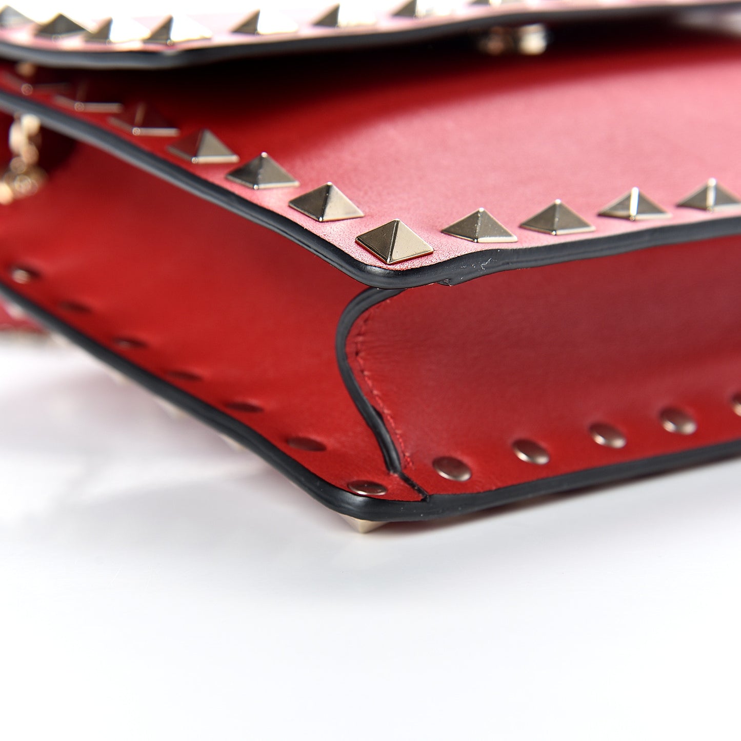 Vitello Rockstud Chain Flap Crossbody Bag Red