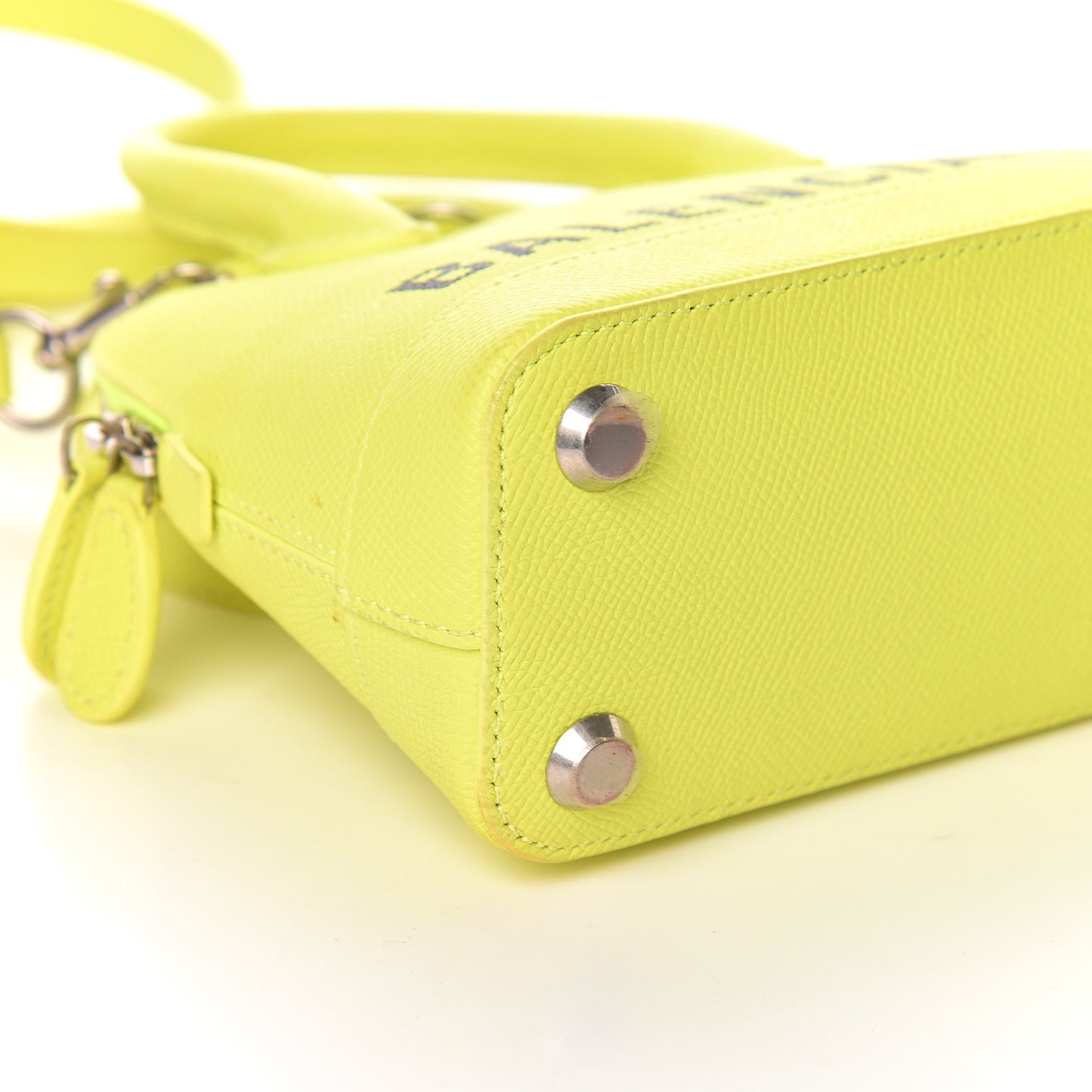 Signature Grained Calfskin Logo XXS Ville Top Handle Bag Acid Green Black