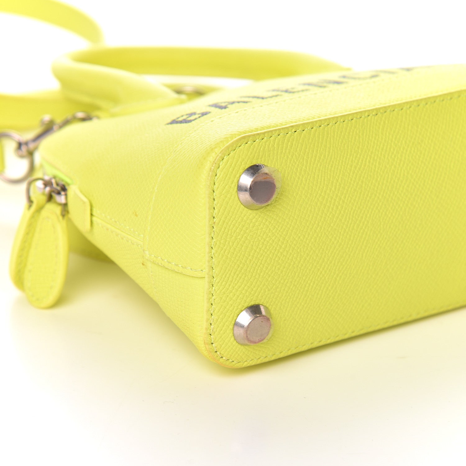 Balenciaga Signature Grained Calfskin Logo XXS Ville Top Handle Bag Acid Green Black 5 of 10