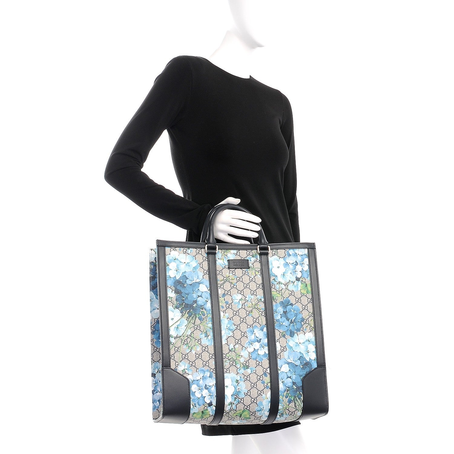 Gucci GG Supreme Monogram Blooms Vertical Tote Blue 3 of 8