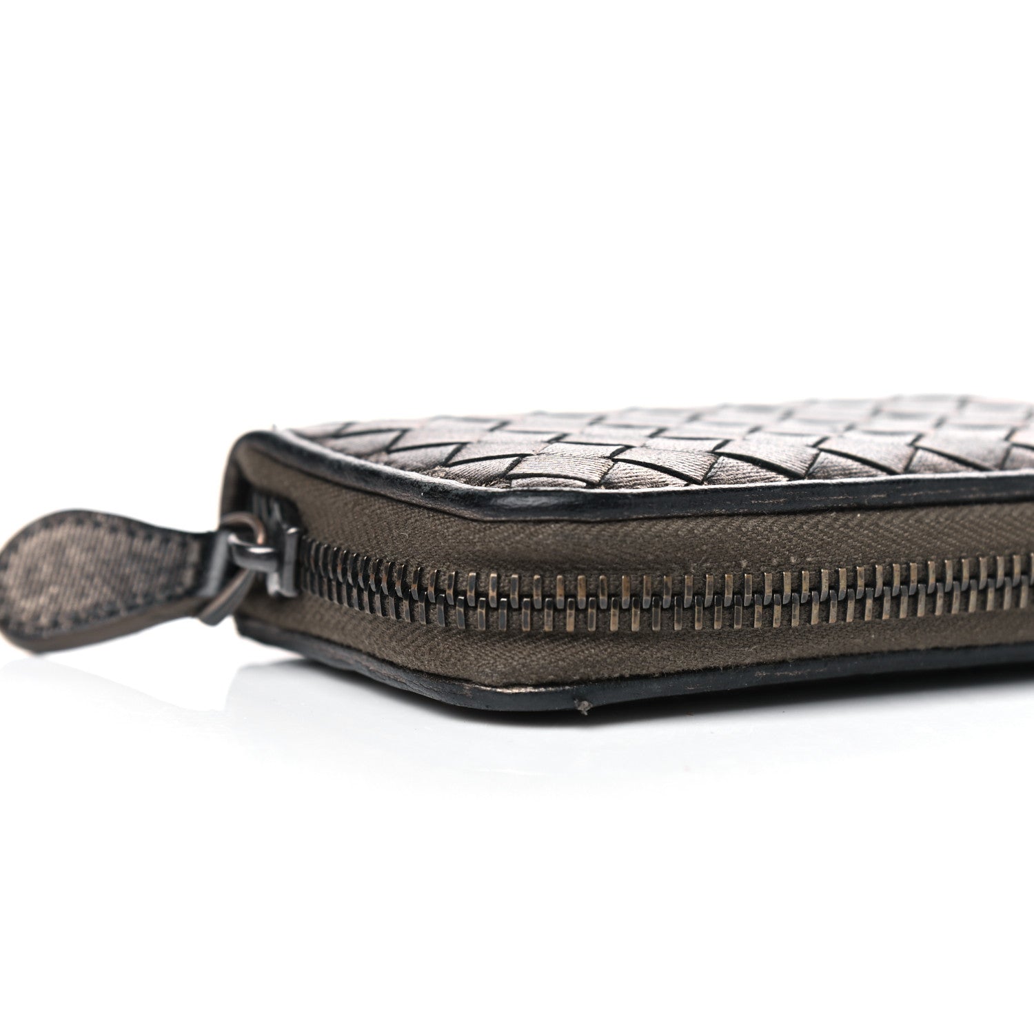 Bottega Veneta Metallic Grosgrain Intrecciato Zip Around Wallet Dark Silver 7 of 8