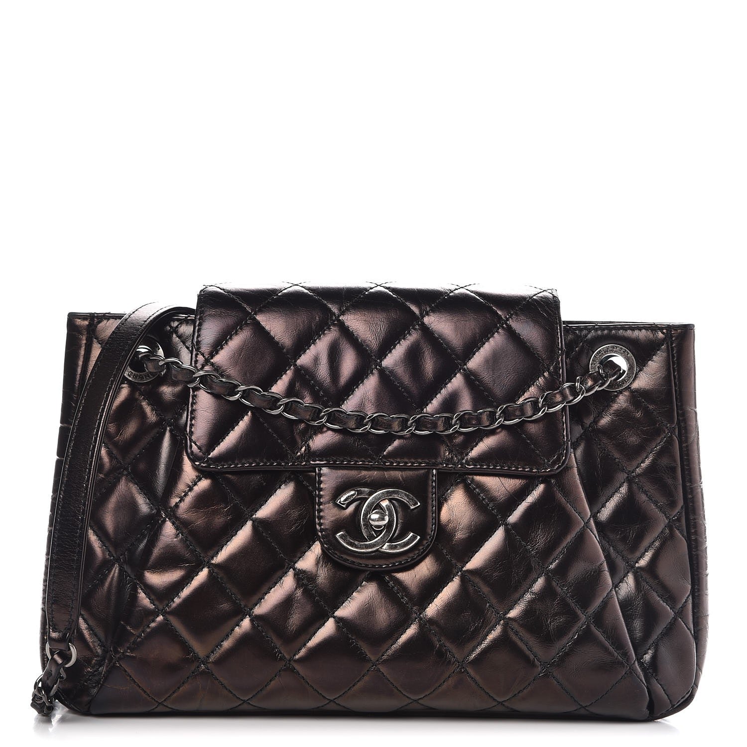 Chanel Glazed Calfskin Quilted Accordion Flap Brown 1 of 7