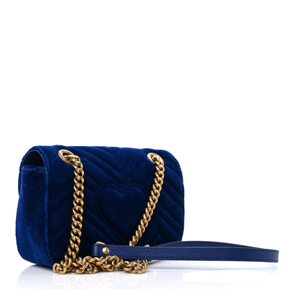 Gucci Velvet Matelasse Mini GG Marmont Shoulder Bag Cobalt Blue 3 of 12