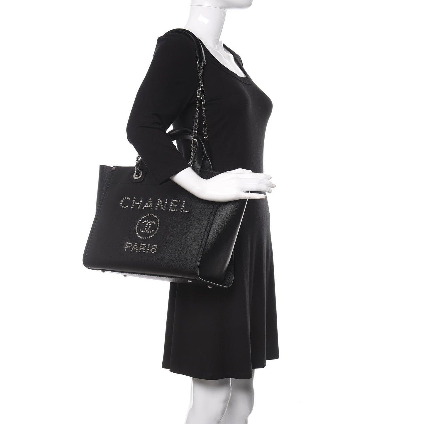 Caviar Small Studded Deauville Tote Black