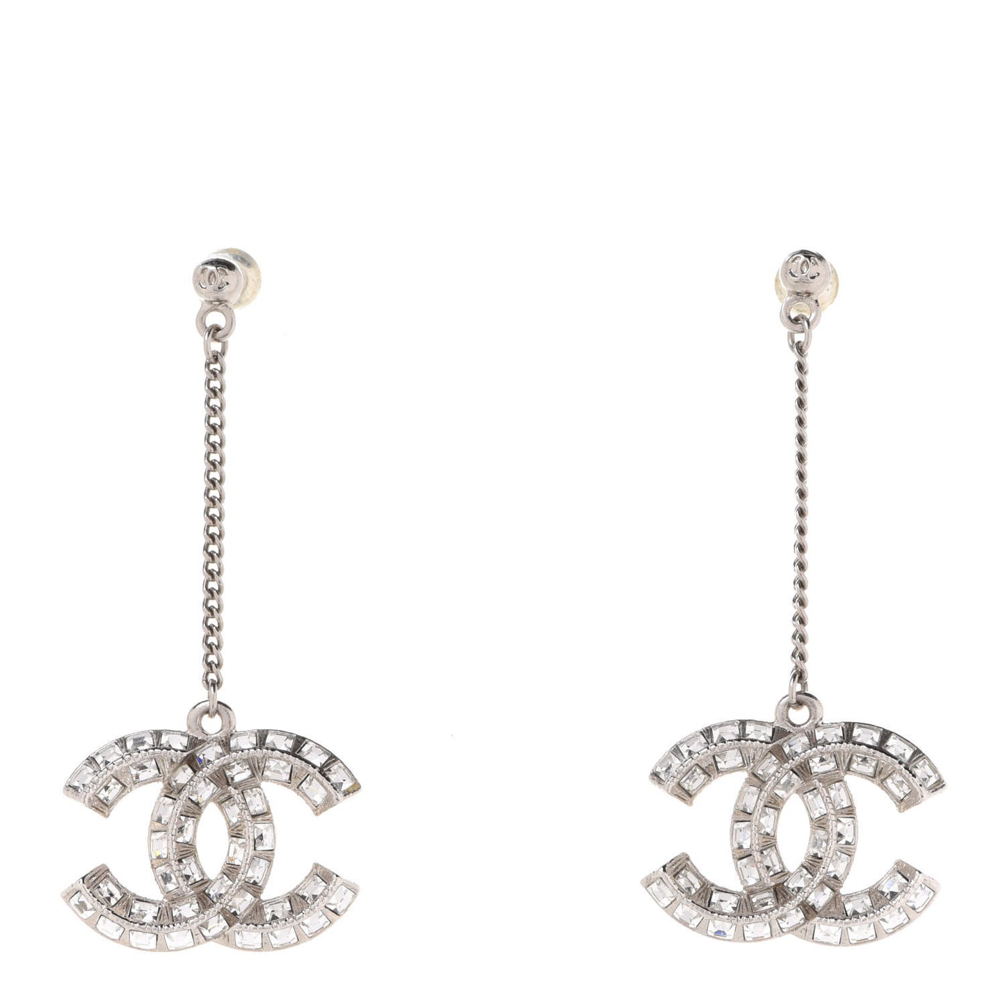 Baguette Crystal CC Drop Earrings Silver