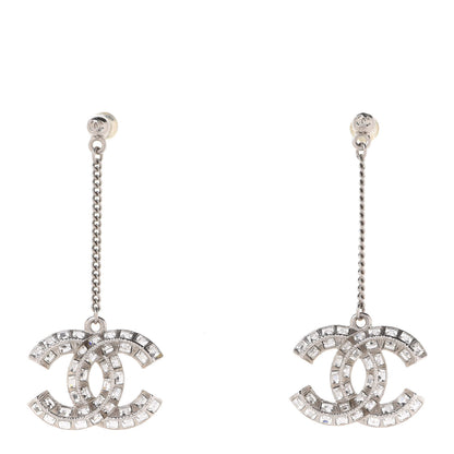 Chanel Baguette Crystal CC Drop Earrings Silver 1 of 5