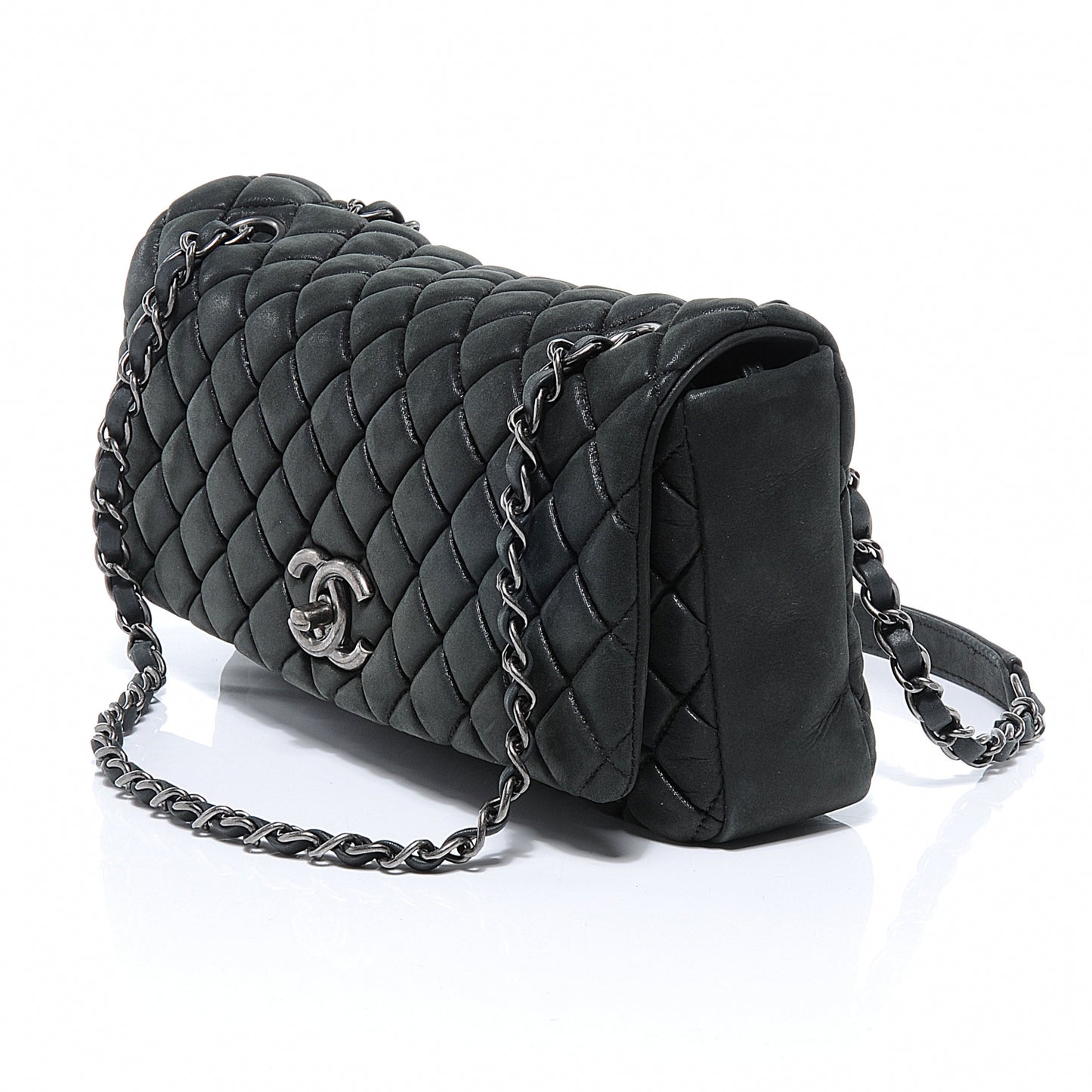 Iridescent Calfskin Small New Bubble Flap Anthracite