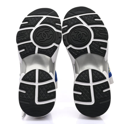 Chanel Fabric Suede Calfskin Stretch CC Sneakers 36 White Blue 5 of 9