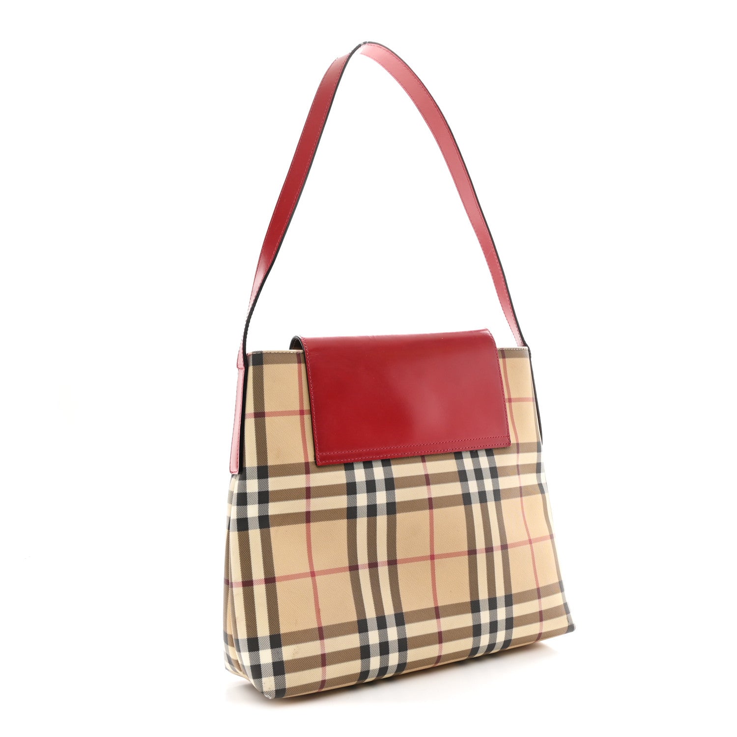 Burberry Calfskin Nova Check Flap Shoulder Bag Red 3 of 10