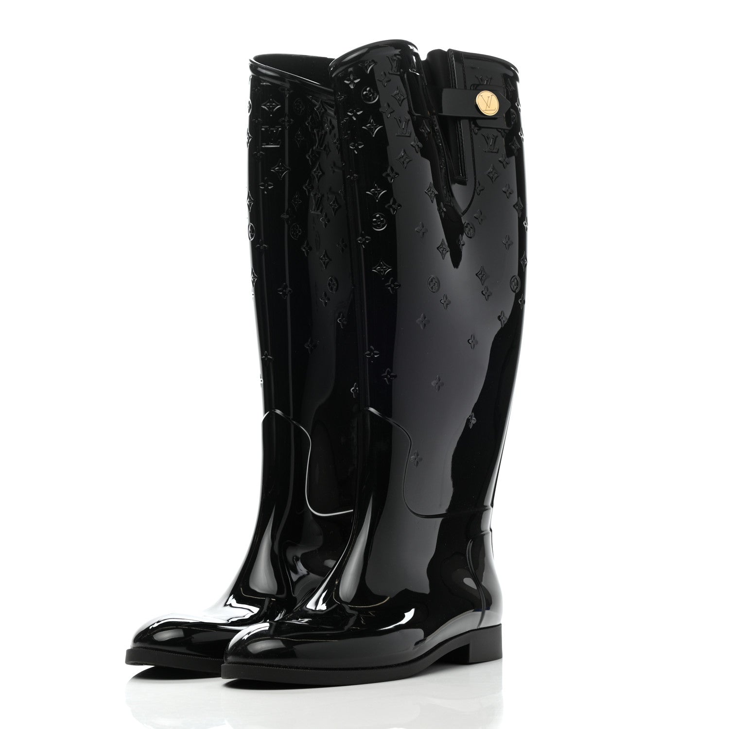 Louis Vuitton Rubber Embossed Monogram Drops High Rain Boots 41 Black 3 of 6