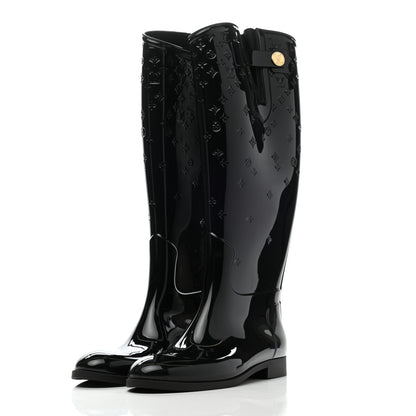 Louis Vuitton Rubber Embossed Monogram Drops High Rain Boots 41 Black 3 of 6