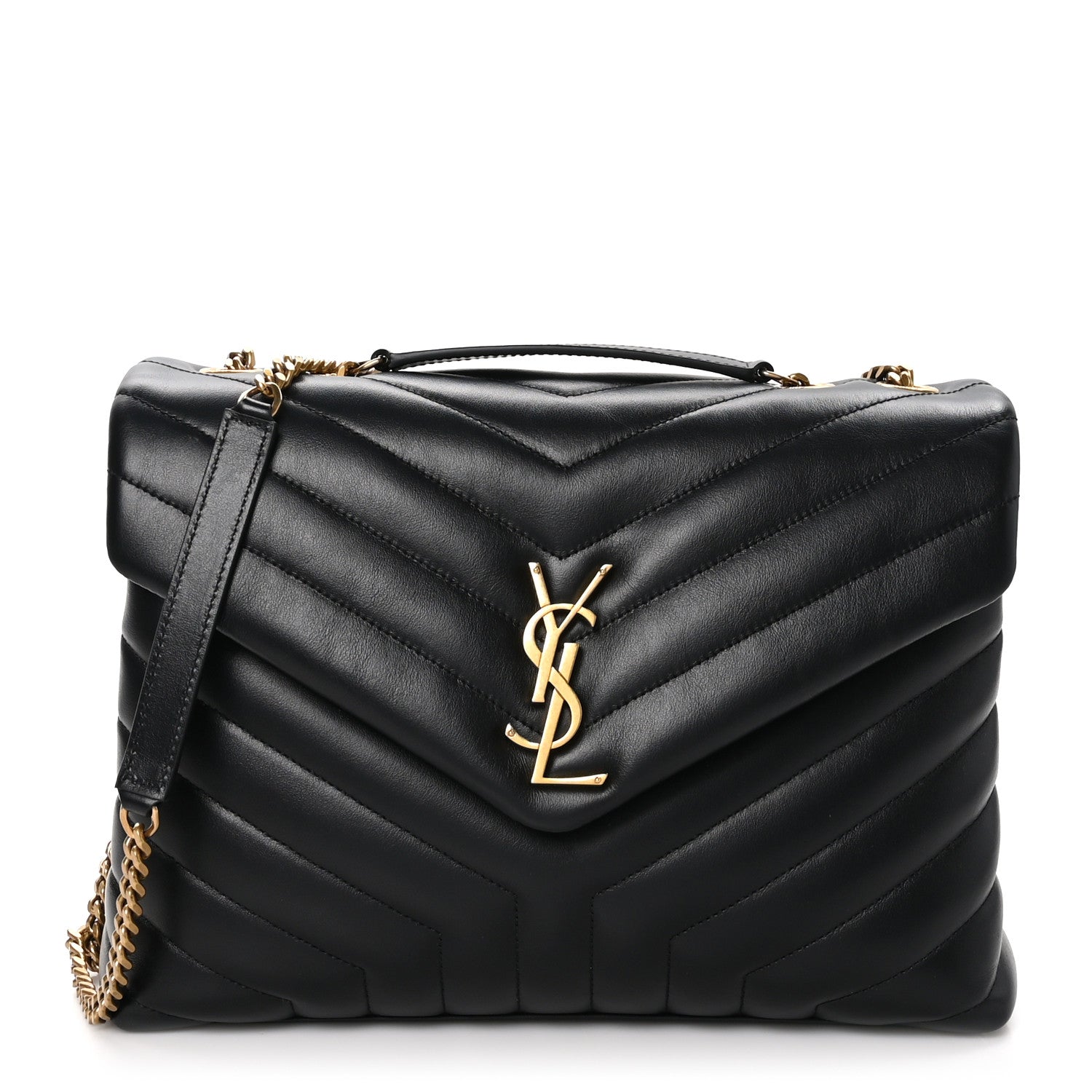 Saint Laurent SAINT LAURENT Calfskin Y Quilted Monogram Medium Loulou Chain Satchel Black 1 of 11