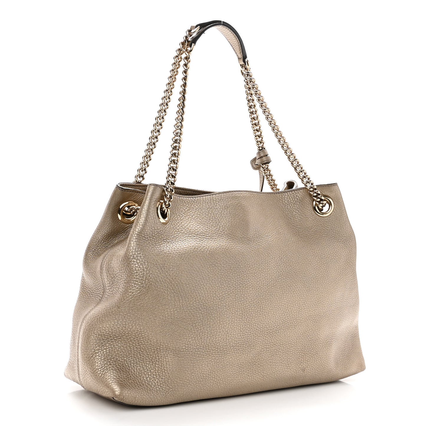 Metallic Pebbled Calfskin Medium Soho Chain Shoulder Bag Golden Beige