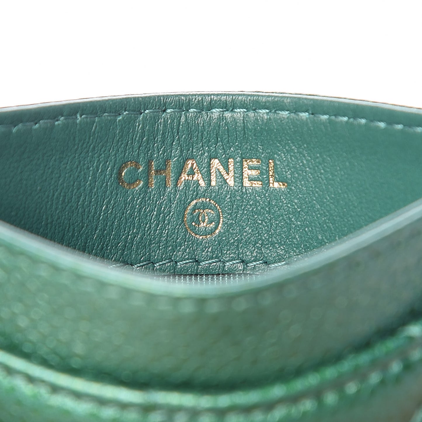 Metallic Caviar Quilted Card Holder Green