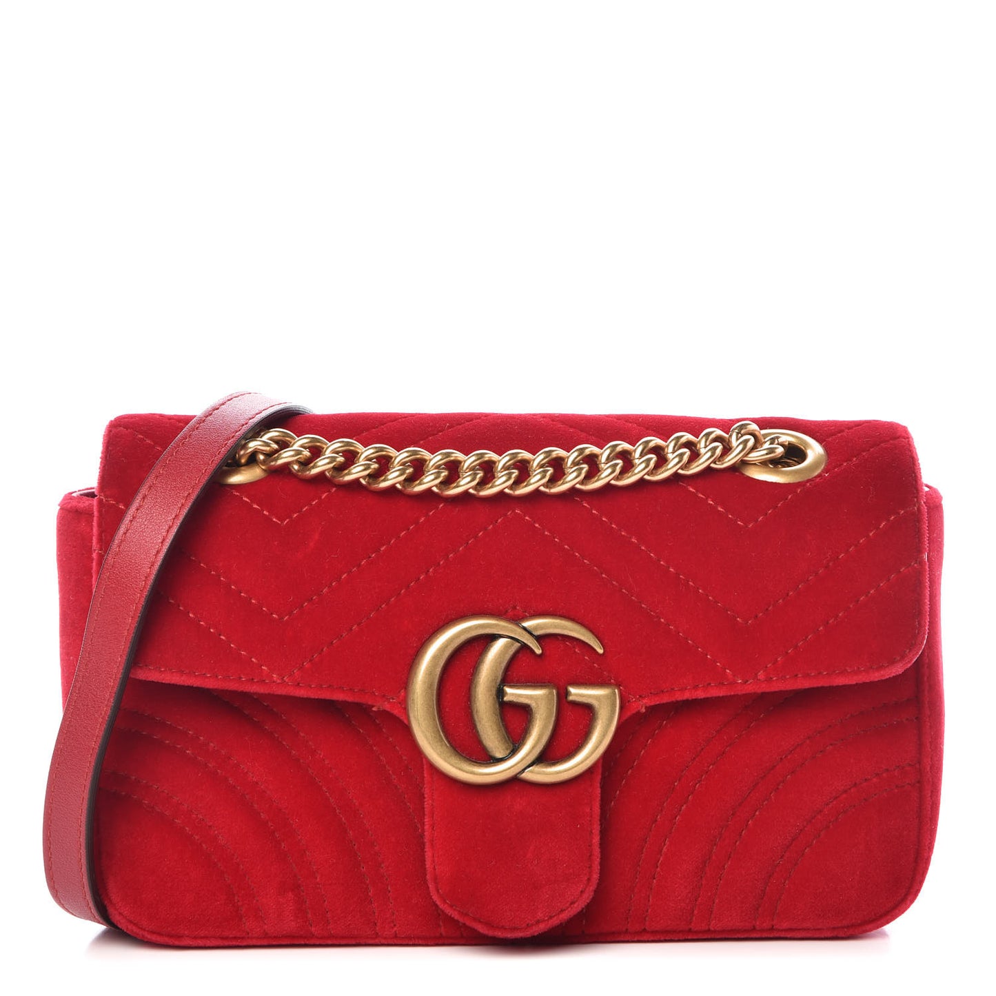 Velvet Matelasse Mini GG Marmont Shoulder Bag Hibiscus Red