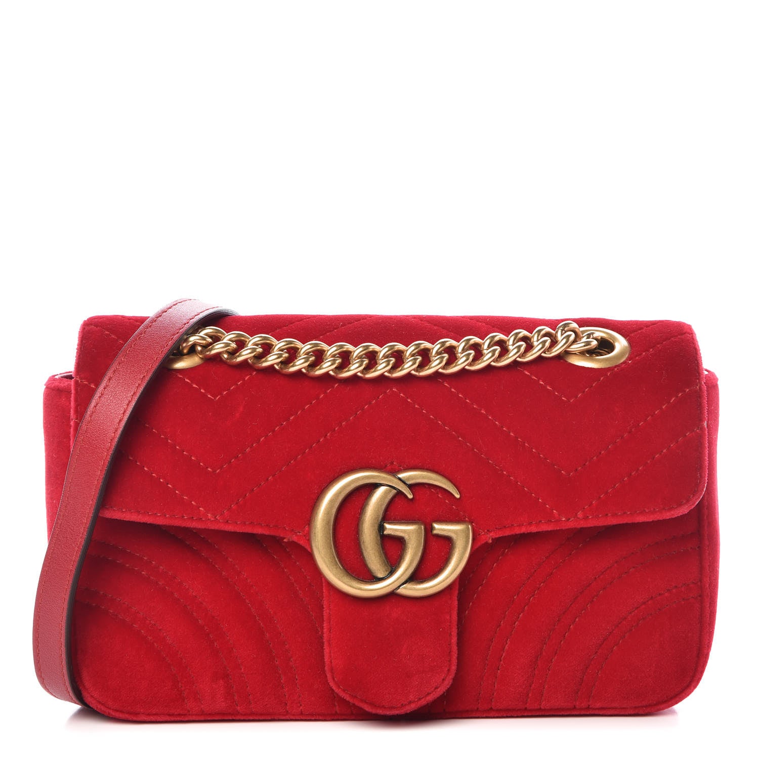 Gucci Velvet Matelasse Mini GG Marmont Shoulder Bag Hibiscus Red 1 of 12