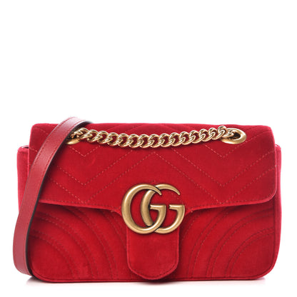 Gucci Velvet Matelasse Mini GG Marmont Shoulder Bag Hibiscus Red 1 of 12