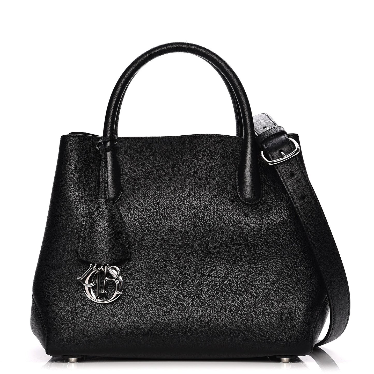 Supple Grained Calfskin Medium Open Bar Tote Black
