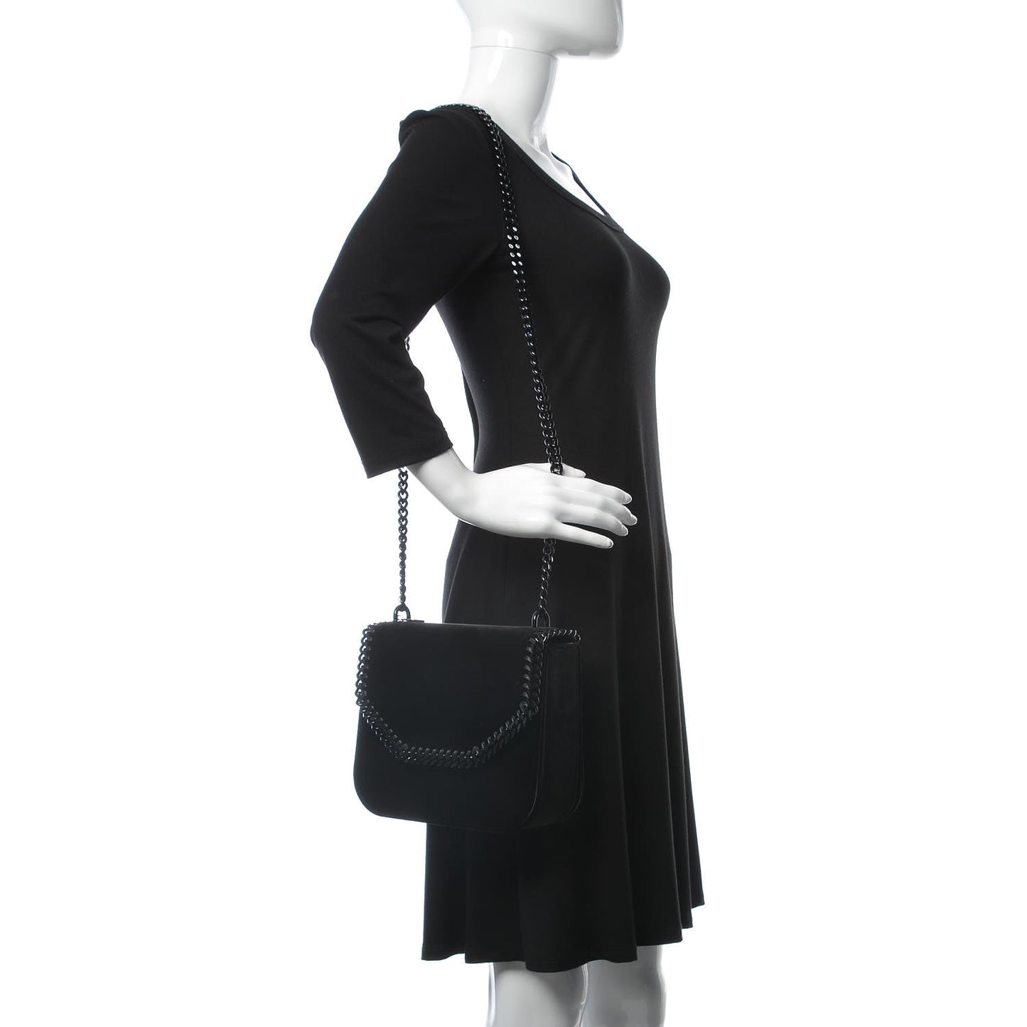 Velvet Effect Medium Falabella Box Shoulder Bag Black