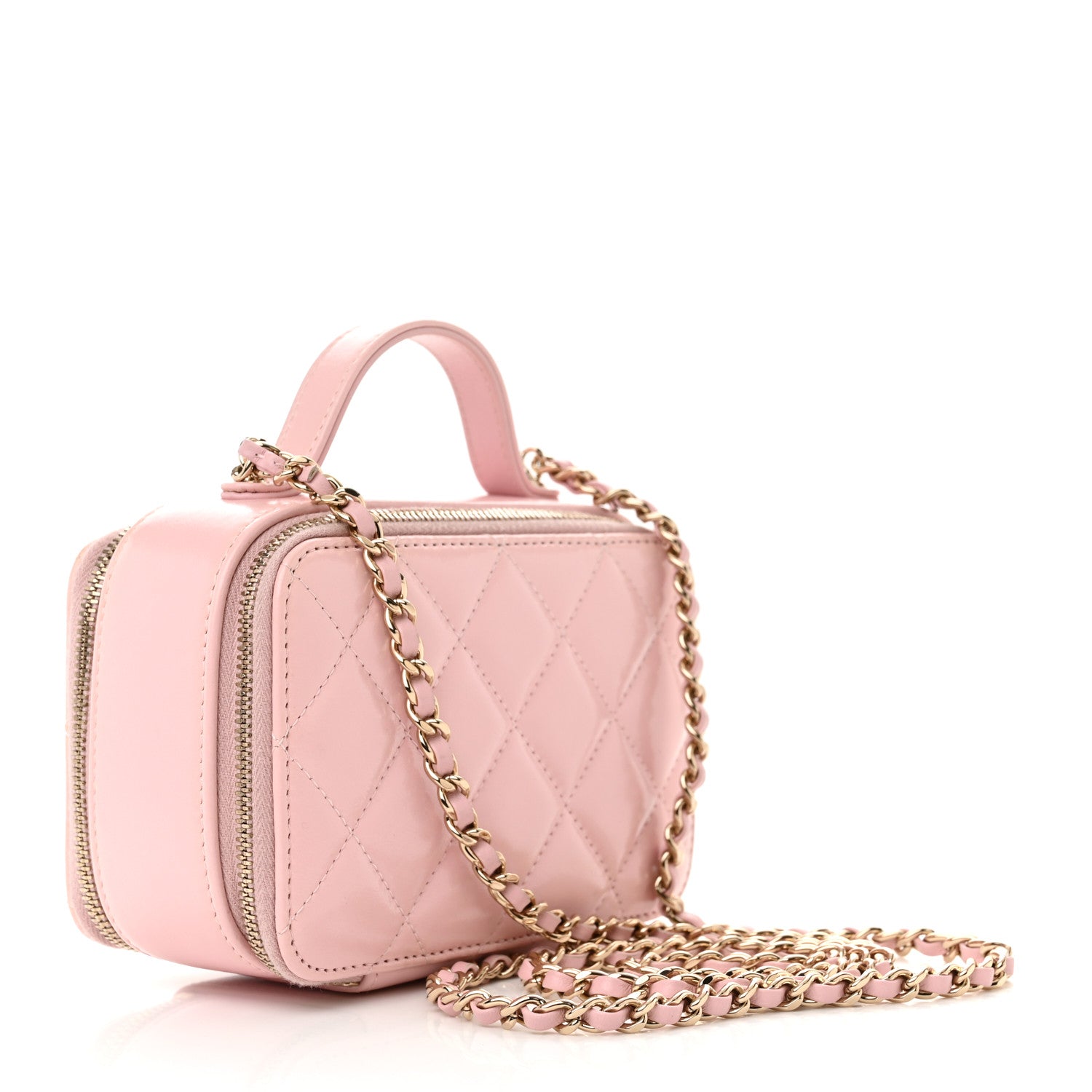 Chanel Glazed Calfskin Quilted Small Top Handle Vanity Case Light Pink 3 of 12