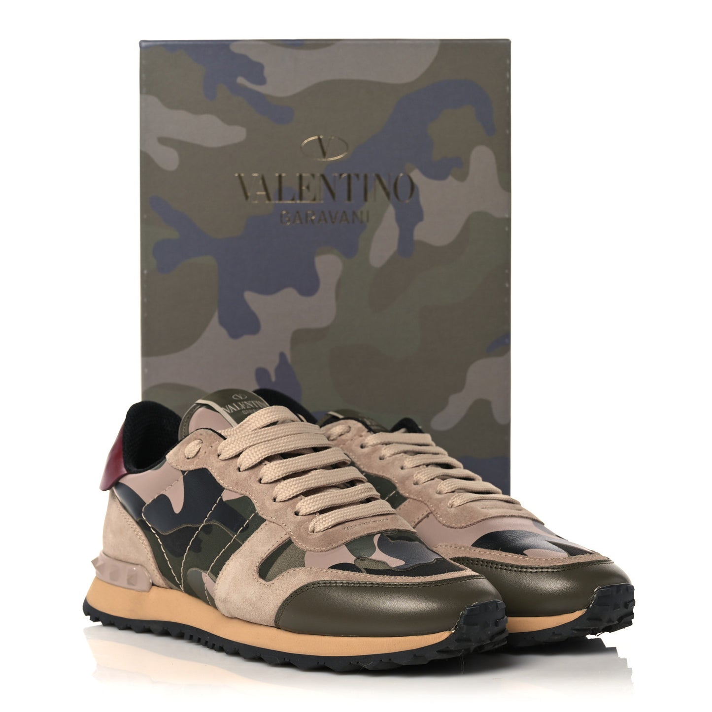 Nappa Suede Camouflage Womens Rockrunner Sneakers 38.5 Army Green Beige