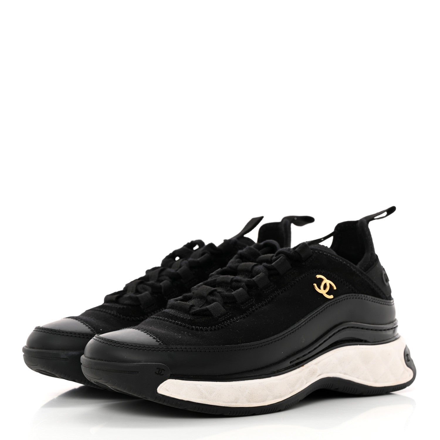 Chanel Velvet Calfskin Mixed Fibers CC Sneakers 37 Black 3 of 16