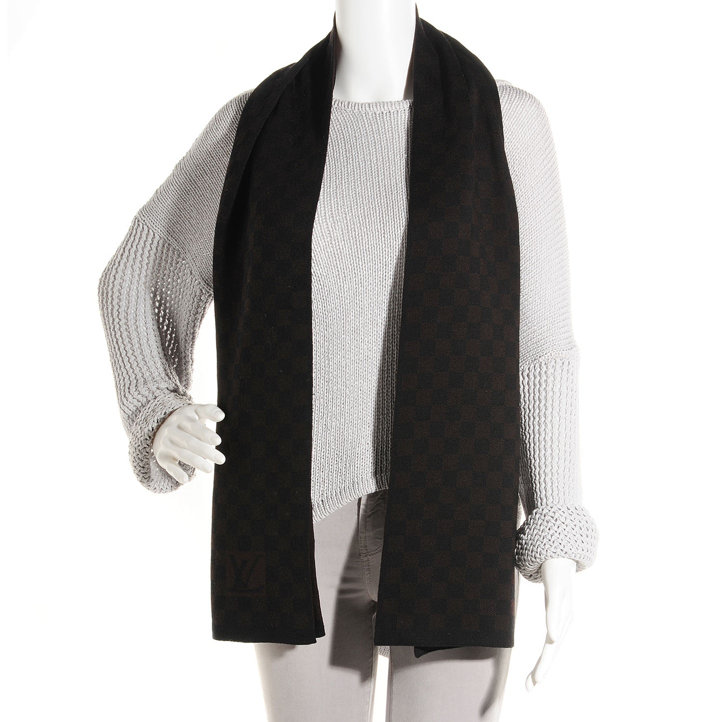 Wool Petit Damier Stole Scarf Brown