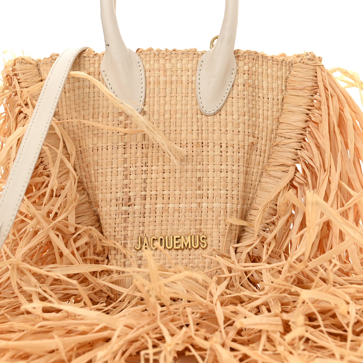 Raffia Woven Calfskin Le Petit Baci Natural White