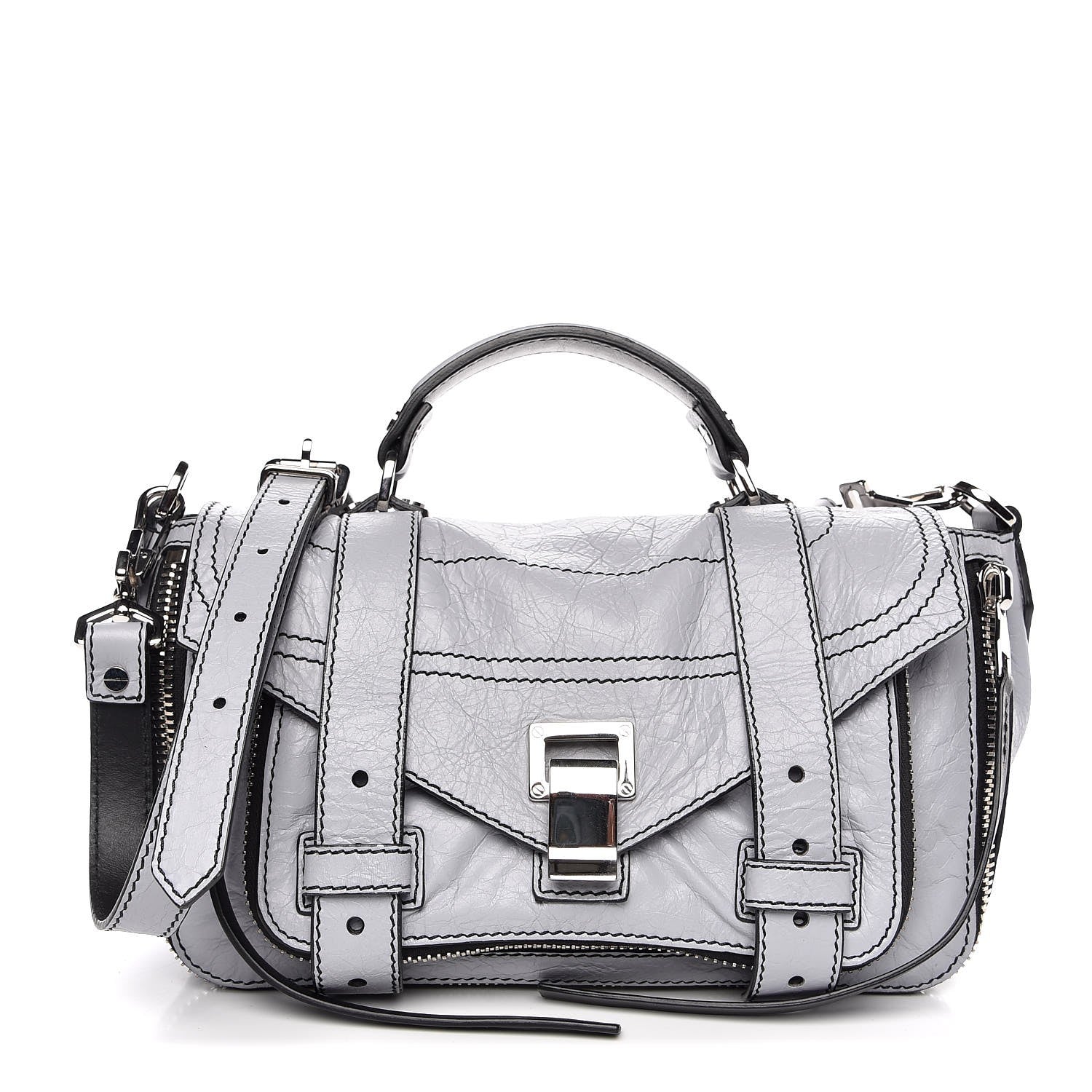 Proenza Schouler Paper Lambskin Medium PS1 Plus Zip Satchel Dove Grey 1 of 9