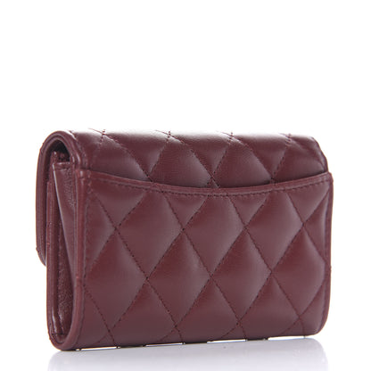 Chanel Lambskin Quilted Flap Card Holder Wallet Burgundy 3 of 10